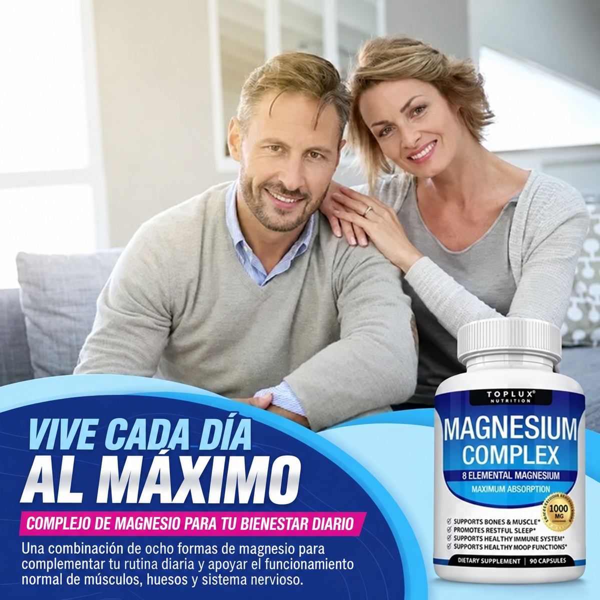 Magnesio Complex Toplux | 8 tipos de magnesio | 90 cápsulas