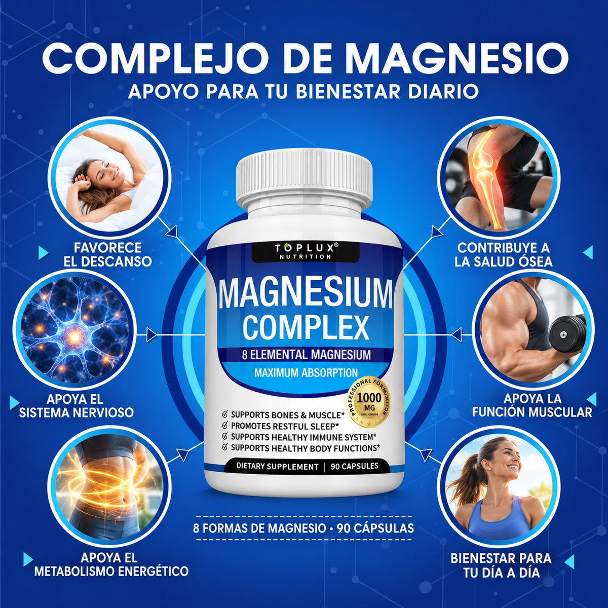 Magnesio Complex Toplux | 8 tipos de magnesio | 90 cápsulas